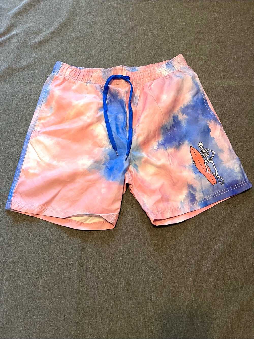 Chemistry Swim Shorts Trunks Men's Large Pink Blue Tie Dye Skeleton Logo
